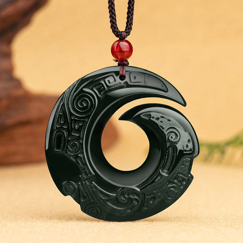 Wear FengShui One's Luck Improves Design Patern Natural Hetian Cyan Jade Success Necklace Pendant