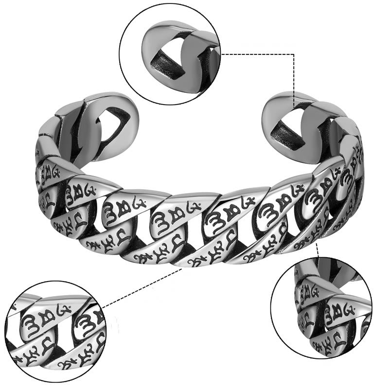 Wear FengShui Tibetan Om Mani Padme Hum Mantra Titanium Steel Peace Cuf Bangle Bracelet