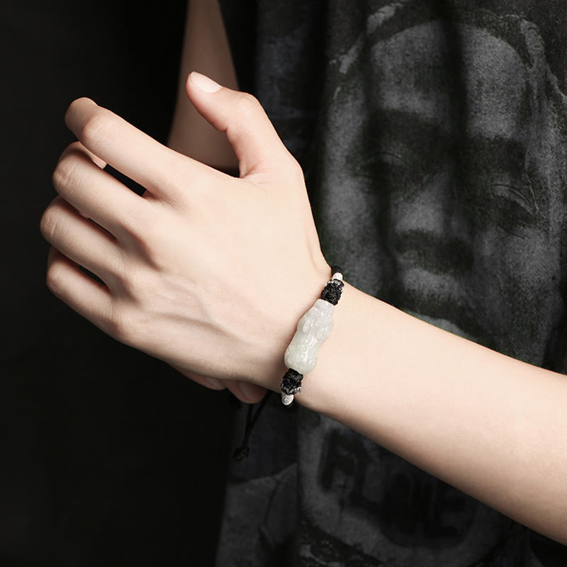 Wear FengShui Handmade Natural Jade PiXiu Luck Prosperity Braided String Bracelet