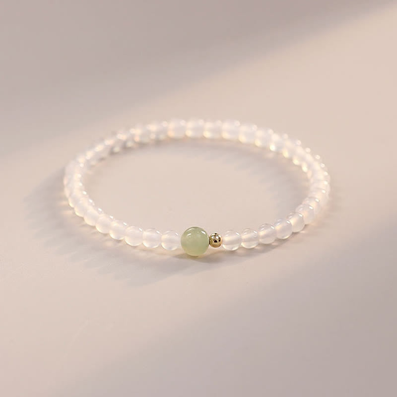 Wear FengShui Natural White Agate Jade Luck Protection Bracelet