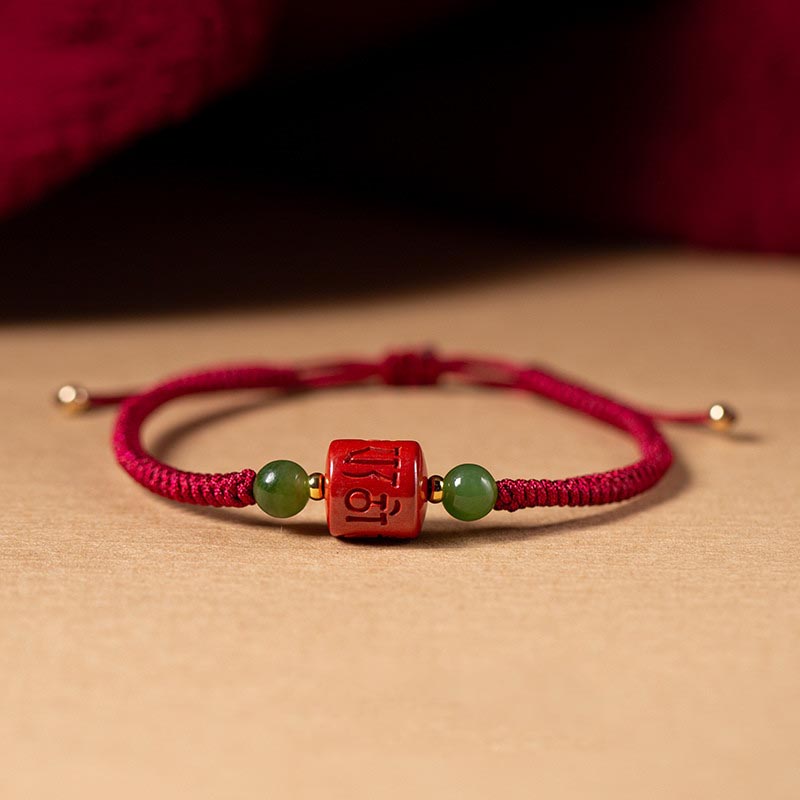 Wear FengShui Tibetan Cinnabar Om Mani Padme Hum Engraved Blessing Braided Rope Bracelet