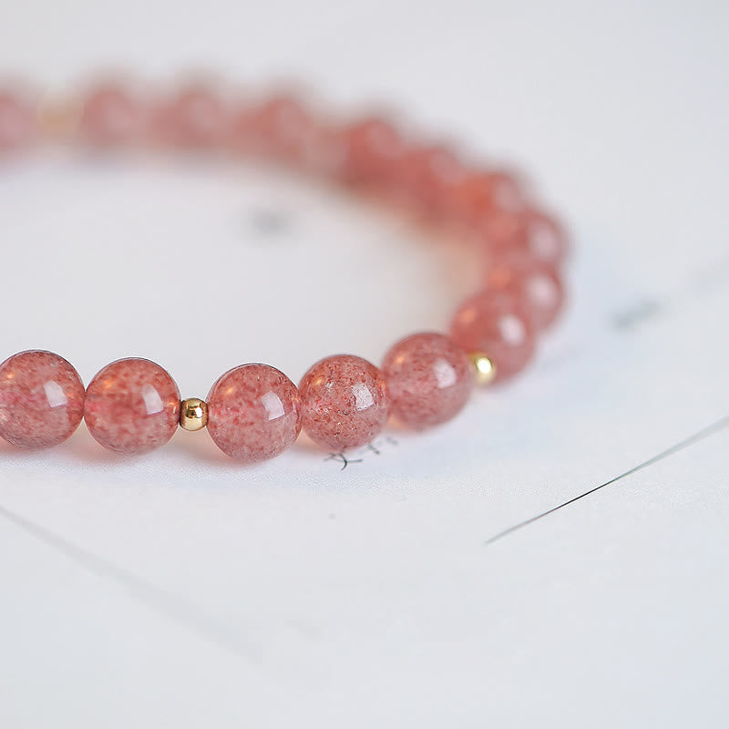 Wear FengShui 14K Gold Plated Strawberry Quartz Fu Character Healing Charm Bracelet
