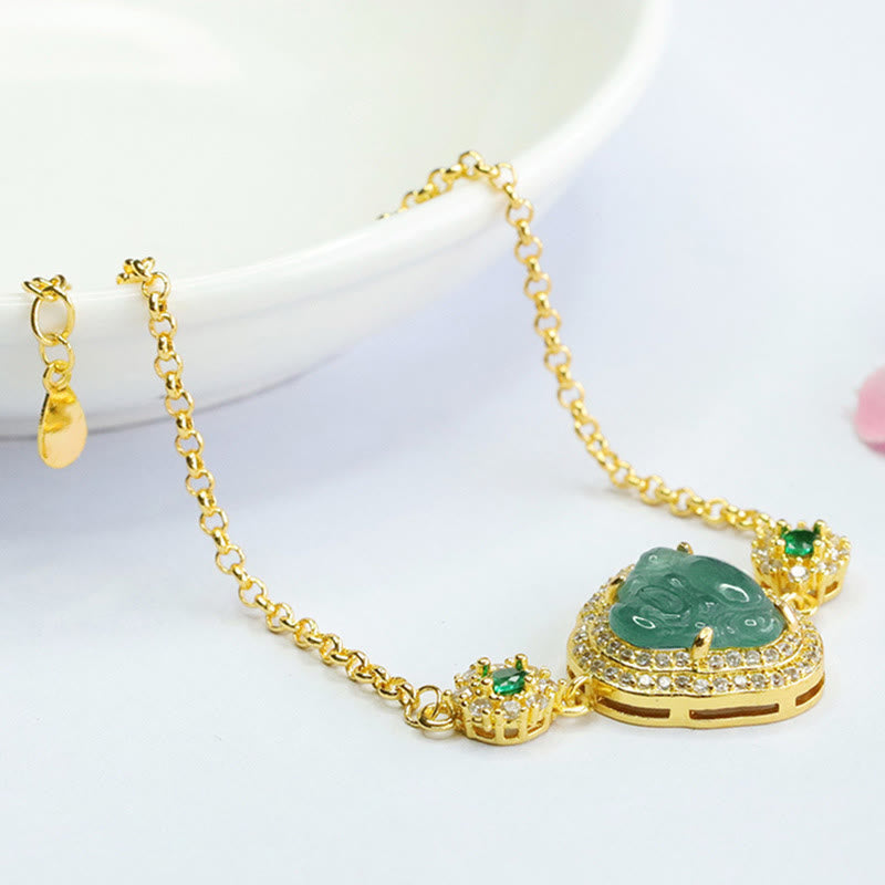 Wear FengShui Laughing Buddha Green Jade Zircon Luck Chain Bracelet