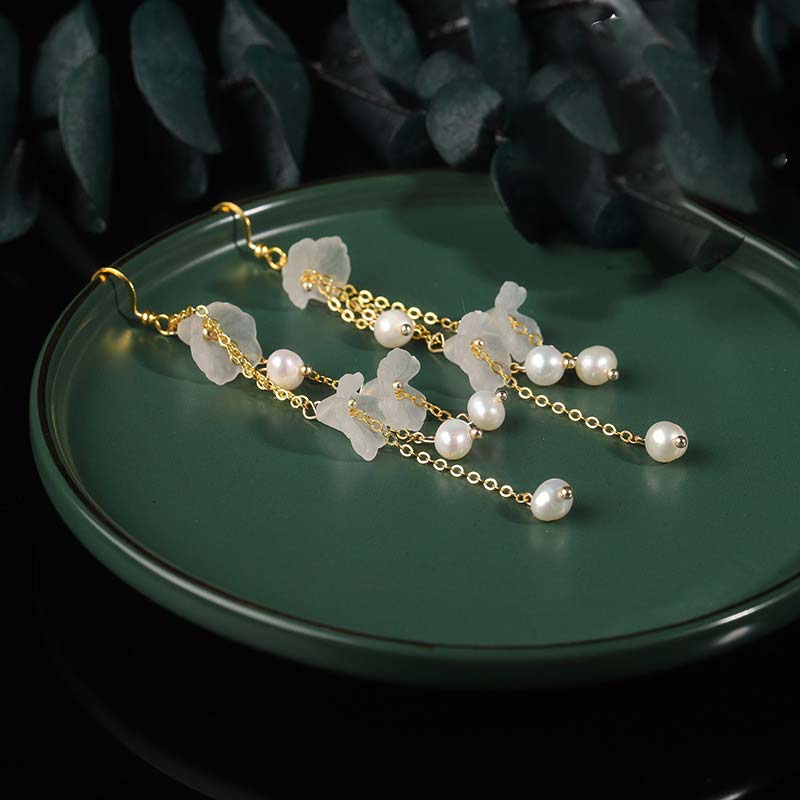 Wear FengShui Pearl Flower Petals Luck Drop Earrings