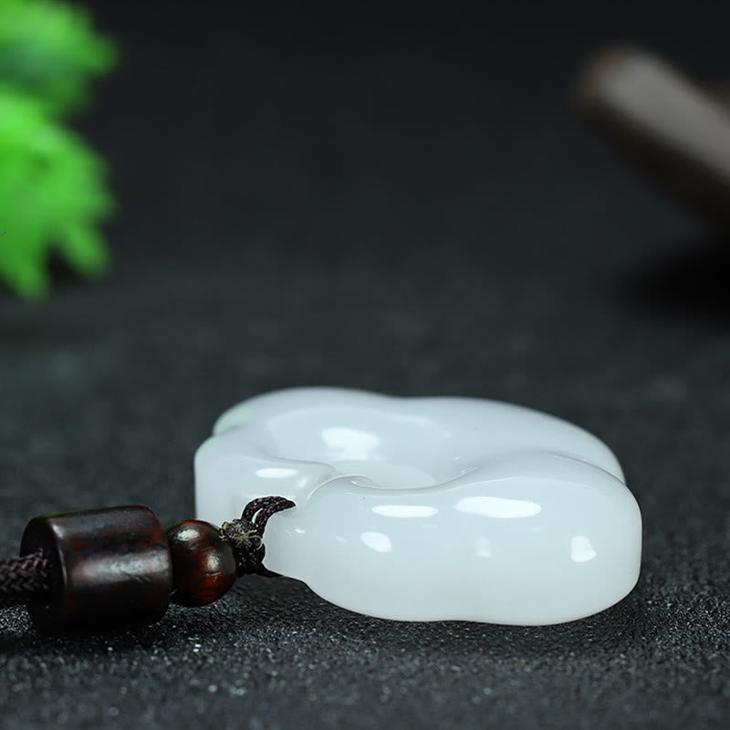 Wear FengShui Tianshan Jade Golden Silk Jade Chinese Lock Charm Abundance Necklace Pendant