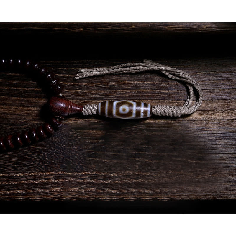 Wear FengShui Natural Tibet 108 Mala Beads Purple Bodhi Seed Three-eyed Dzi Bead Copper Dorje Harmony Bracelet