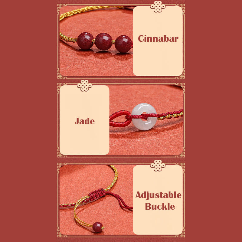 Wear FengShui Natural Cinnabar Jade Peace Buckle Blessing Bracelet