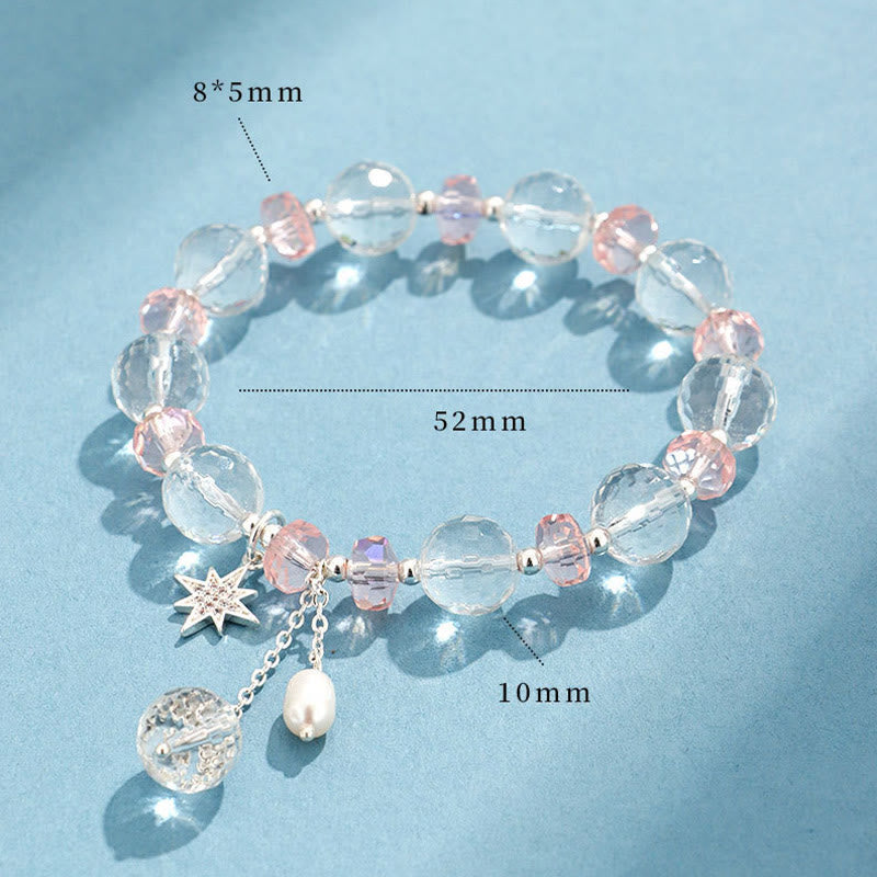 Wear FengShui White Crystal Pink Crystal Protection Star Charm Bracelet