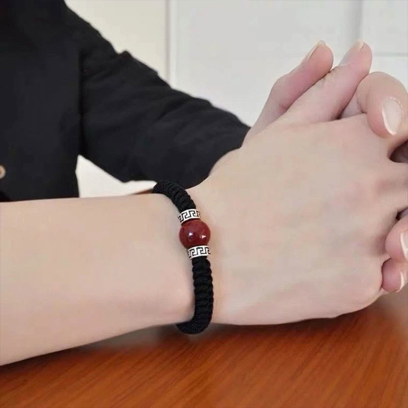 Wear FengShui 925 Sterling Silver Natural Cinnabar Bead Calm Handmade Braided String Bracelet