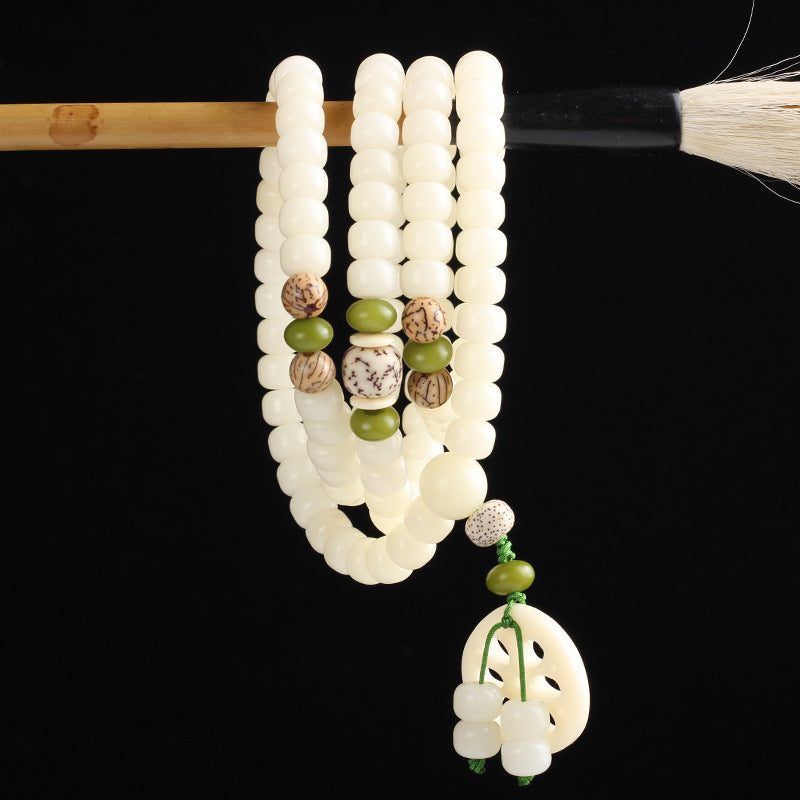 Wear FengShui White Bodhi Seed Mala 108 Beads Luck Bracelet