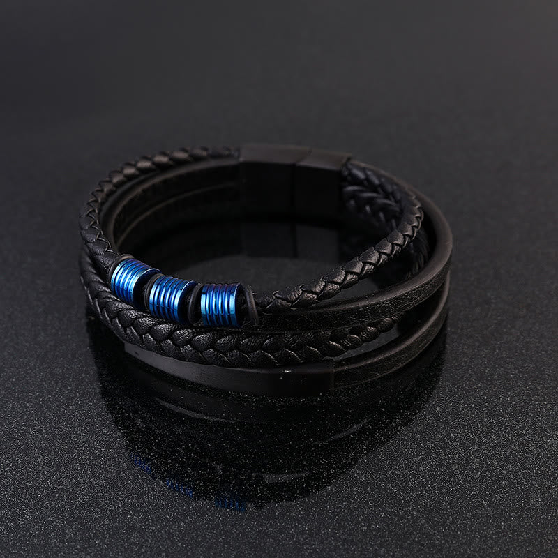 Wear FengShui Leather Multi-Layer Titanium Steel Balance Braided Magnetic Buckle Bracelet
