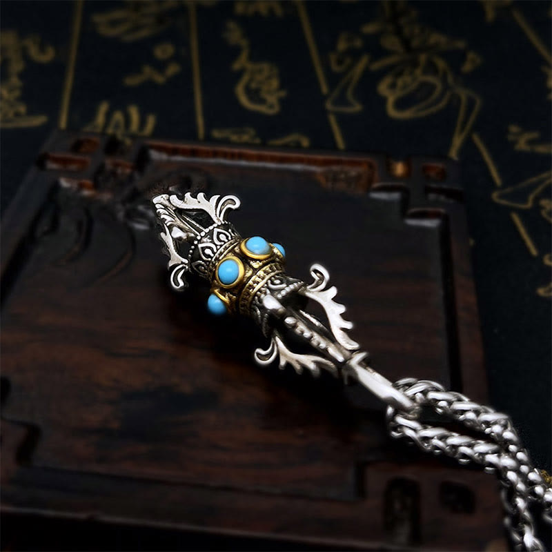 Wear FengShui Tibet Vajra Dorje Pattern Copper Luck Wealth Metal Necklace Pendant
