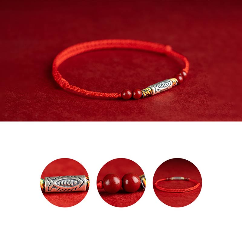 Wear FengShui 925 Sterling Silver Koi Fish Cinnabar Bead Wealth Handcrafted Braided Bracelet Anklet