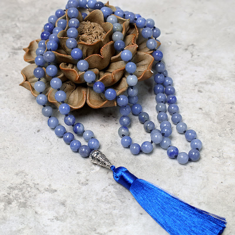 Wear FengShui 108 Mala Blue Aventurine Beads Yoga Meditation Prayer Beads Necklace