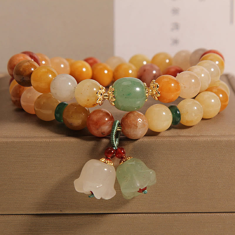 Wear FengShui Tibet Natural Golden Silk Jade Double Layer Bell Orchid Luck Bracelet