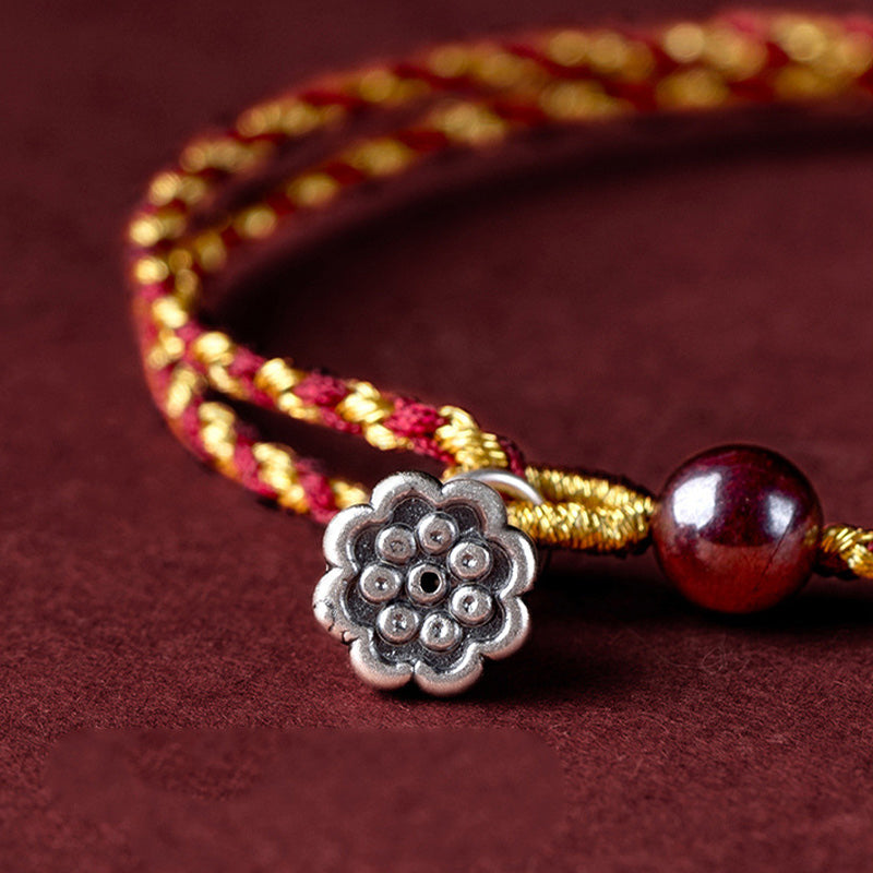 Wear FengShui Handcrafted Red Gold Rope Lotus Peace And Joy Charm Braid Bracelet