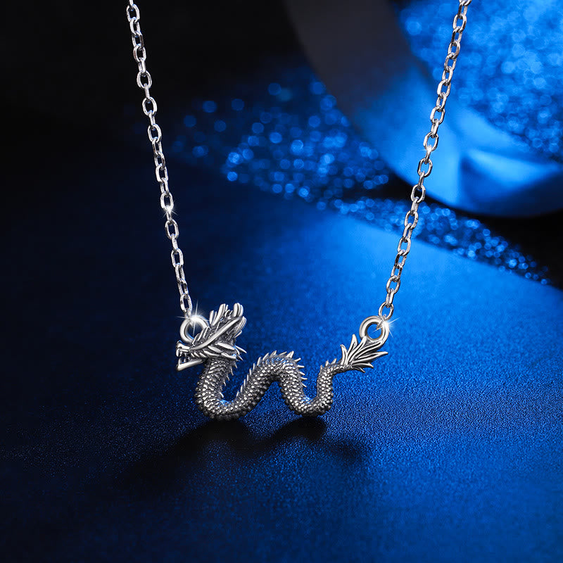 Wear FengShui 925 Sterling Silver Year Of The Dragon Auspicious Dragon Protection Chain Necklace Pendant