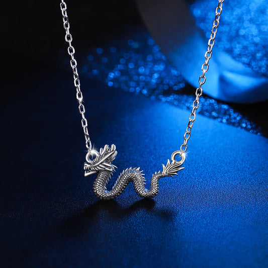Wear FengShui 925 Sterling Silver Year Of The Dragon Auspicious Dragon Protection Chain Necklace Pendant