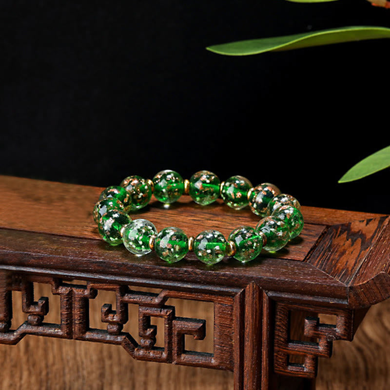 Wear FengShui Gold Swallowing Beast Family Charm Luminous Fluorescent Liuli Glass Bead Success Bracelet