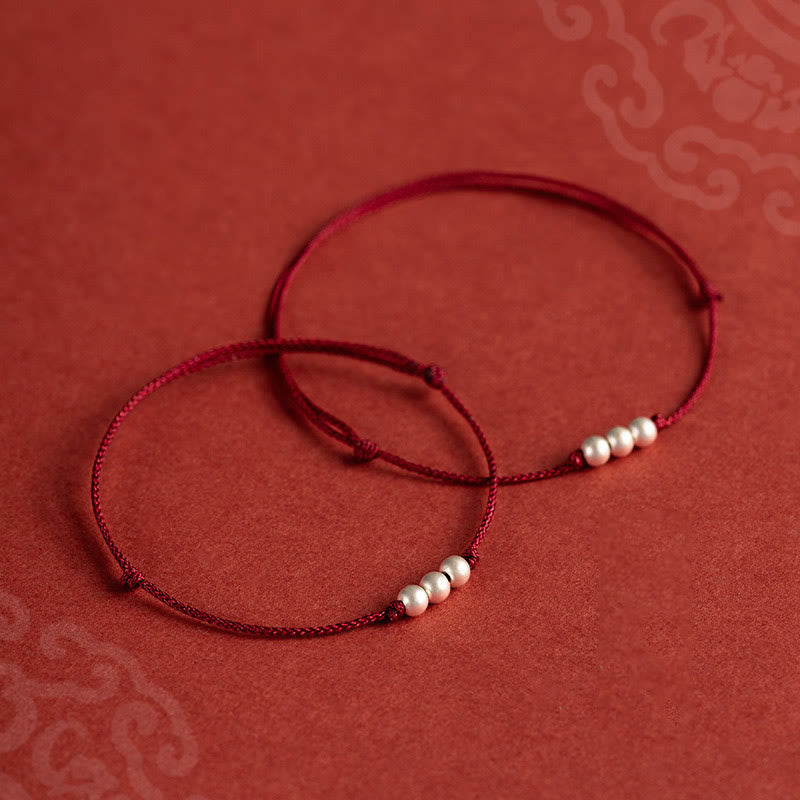 Wear FengShui 925 Sterling Silver Three Beads Protection String Bracelet Anklet