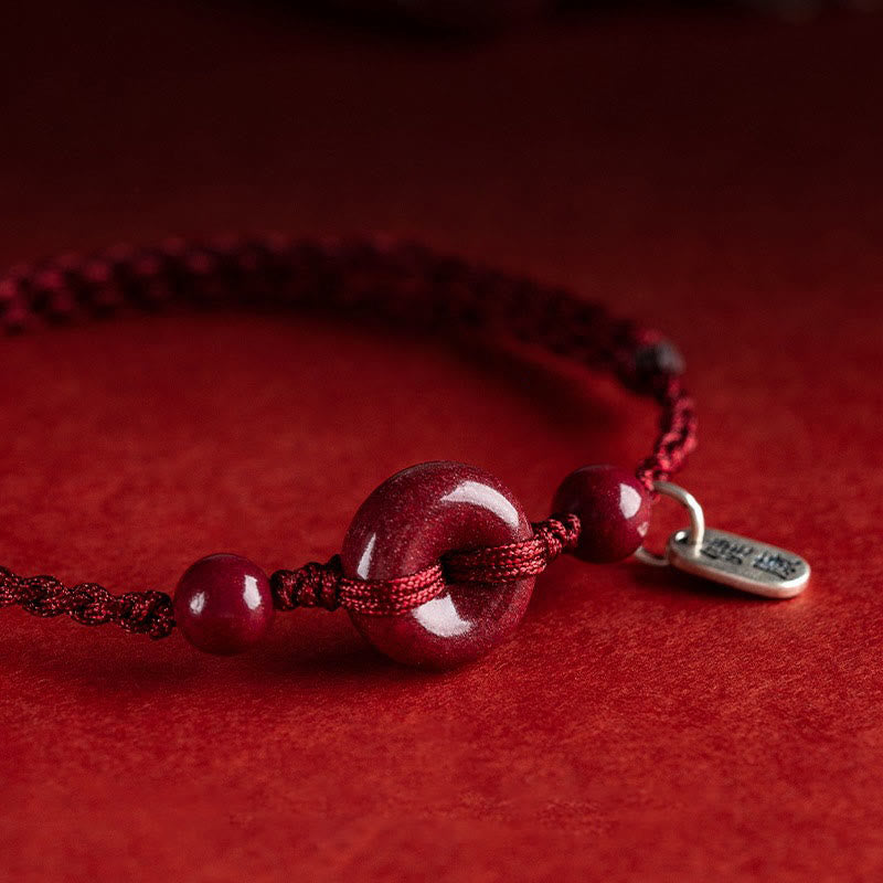 Wear FengShui Handmade Cinnabar Peace Buckle Safe and Healthy Charm Blessing String Bracelet Anklet