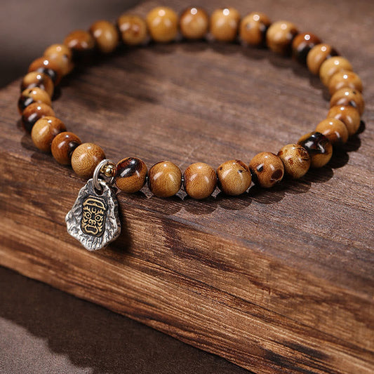 Wear FengShui 925 Sterling Silver Natural Golden Sea Willow Zakiram Goddess of Wealth Lucky fortune Fu Character Success Bracelet