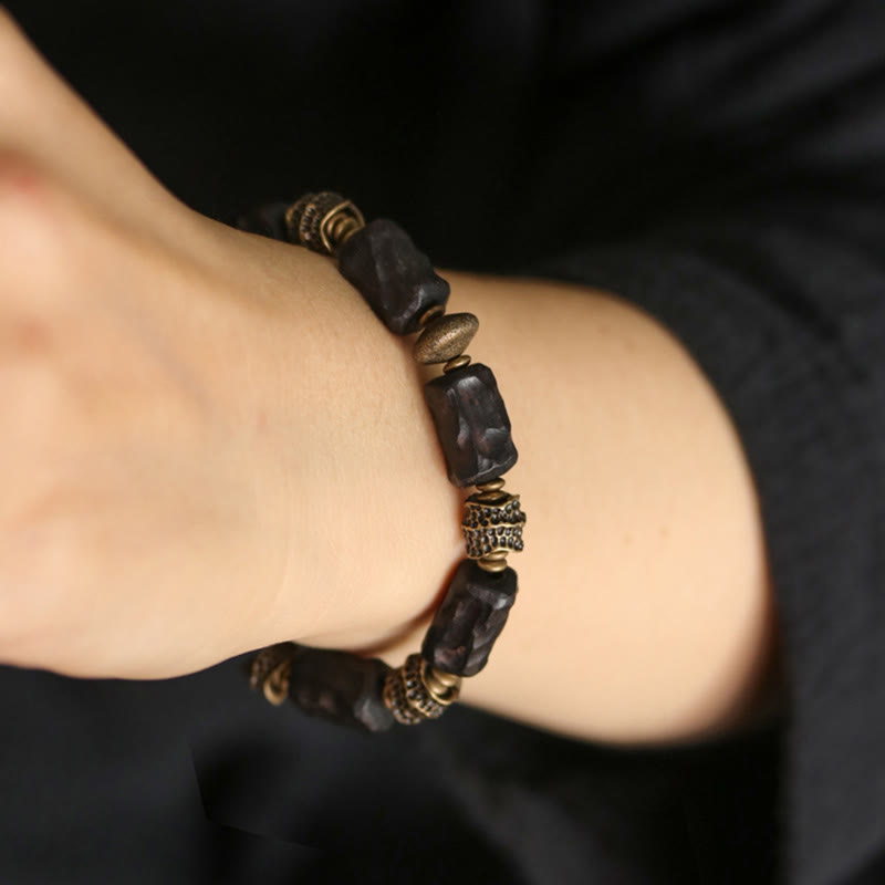 Wear FengShui Tibetan Ebony Wood Copper Calm Peace Bracelet