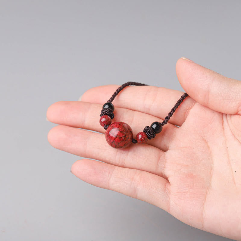 Wear FengShui Natural Cinnabar Stones Bead Blessing Necklace Pendant