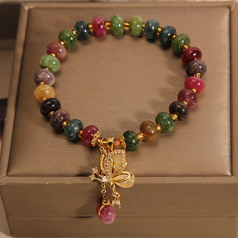 Wear FengShui Colorful Tourmaline Butterfly Charm Wisdom Bracelet