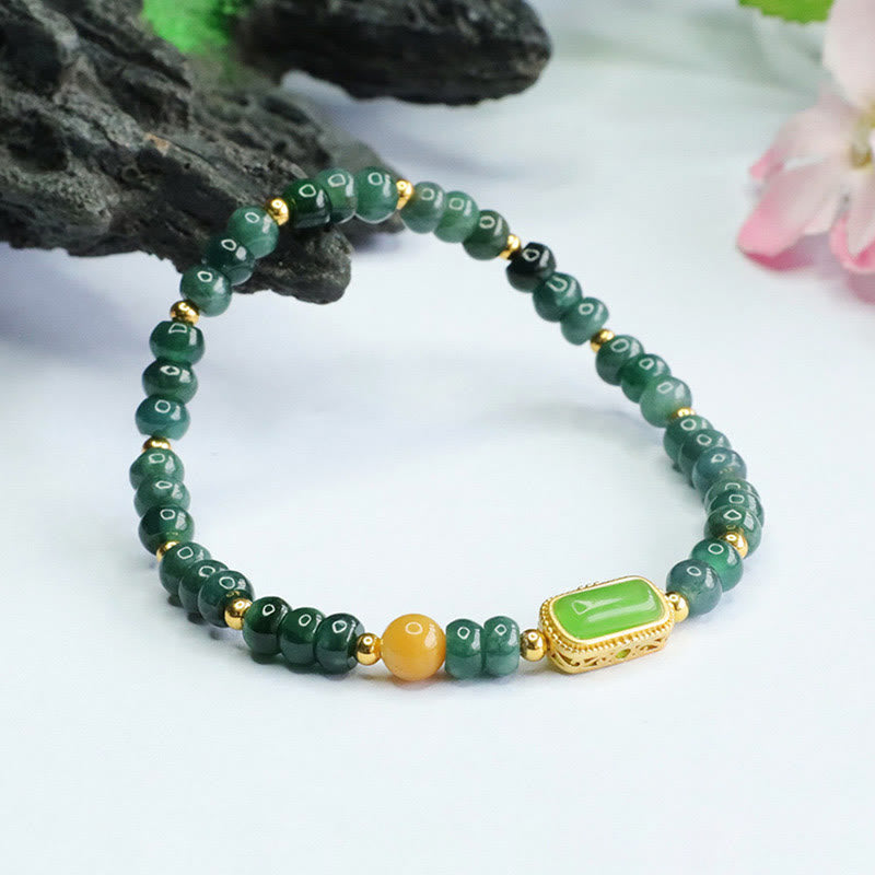 Wear FengShui Natural Green Jade Topaz Luck Bracelet