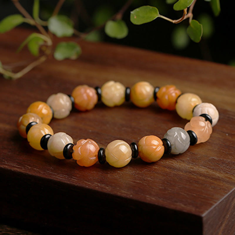 Wear FengShui Golden Silk Jade Lotus Wealth Luck Bracelet
