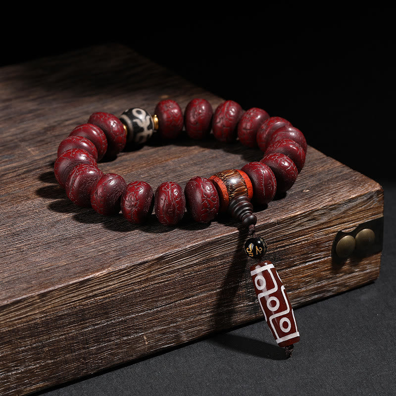 Wear FengShui Tibet Bodhi Seed Dzi Bead Dancing Lion Luck Bracelet Wrist Mala