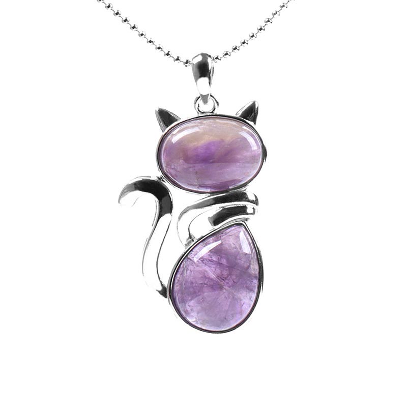 Wear FengShui "All the best for Calm and Wisdom" Cat Amethyst Necklace Includes Gift Message Card