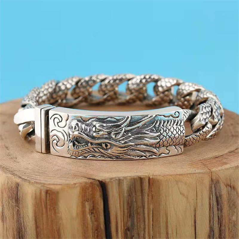 Wear FengShui Retro Dragon Scale Pattern Engraved Protection Bracelet