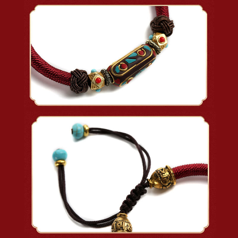 Wear FengShui Handmade Tibetan Turquoise Om Mani Padme Hum Strength Braided Bracelet