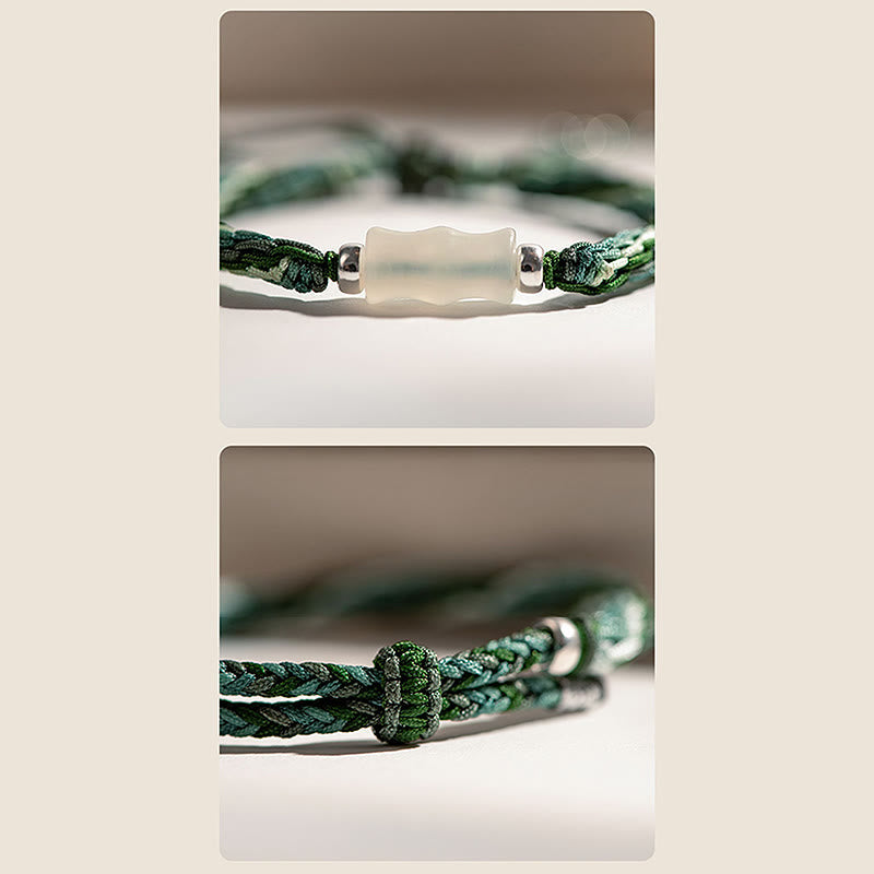 Wear FengShui White Jade Bamboo Reincarnation Knot Wealth Luck Strength String Bracelet