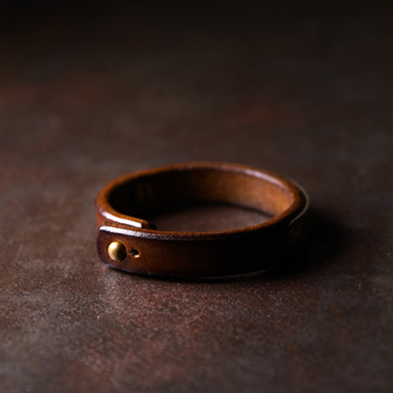 Wear FengShui Vintage Handmade Texture Copper Brass Leather Wealth Bracelet Bangle