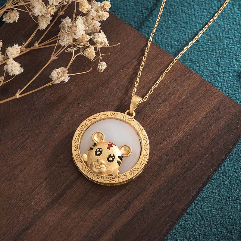 Wear FengShui White Jade Year of the Tiger Blessing Necklace