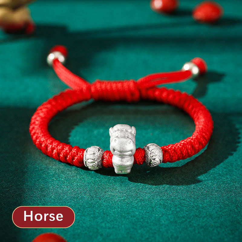 Wear FengShui 999 Sterling Silver Chinese Zodiac Red Rope Luck Handcrafted Kids Bracelet