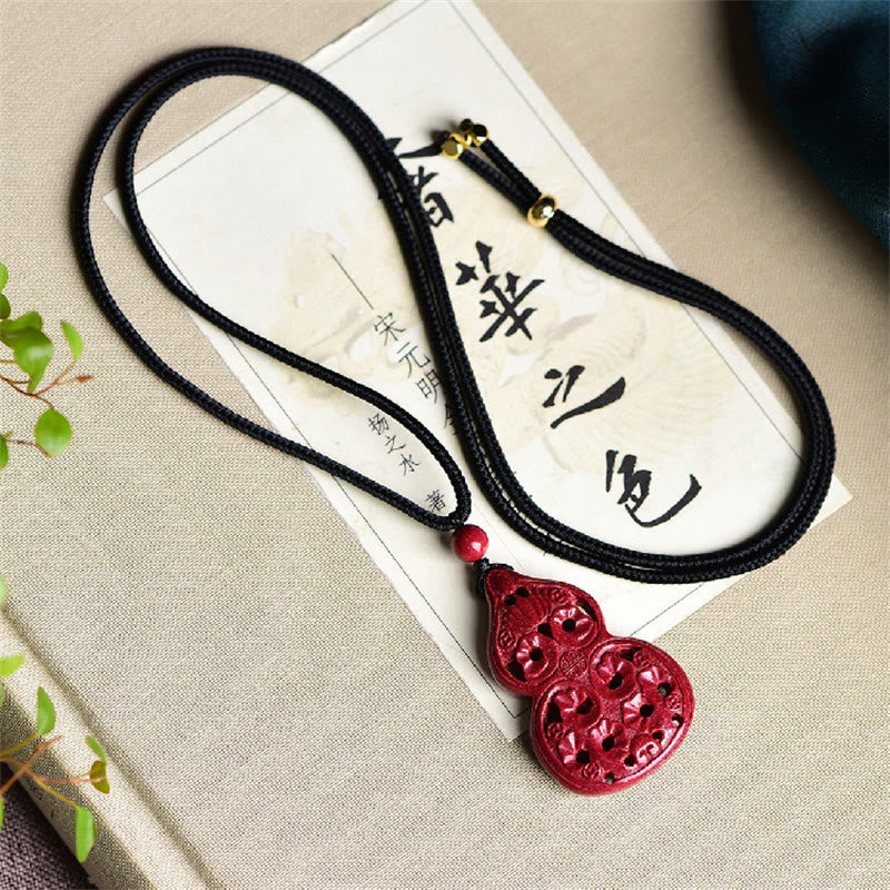 Wear FengShui Laughing Buddha Yin Yang Chinese Zodiac Gourd Natural Cinnabar Blessing Necklace Pendant