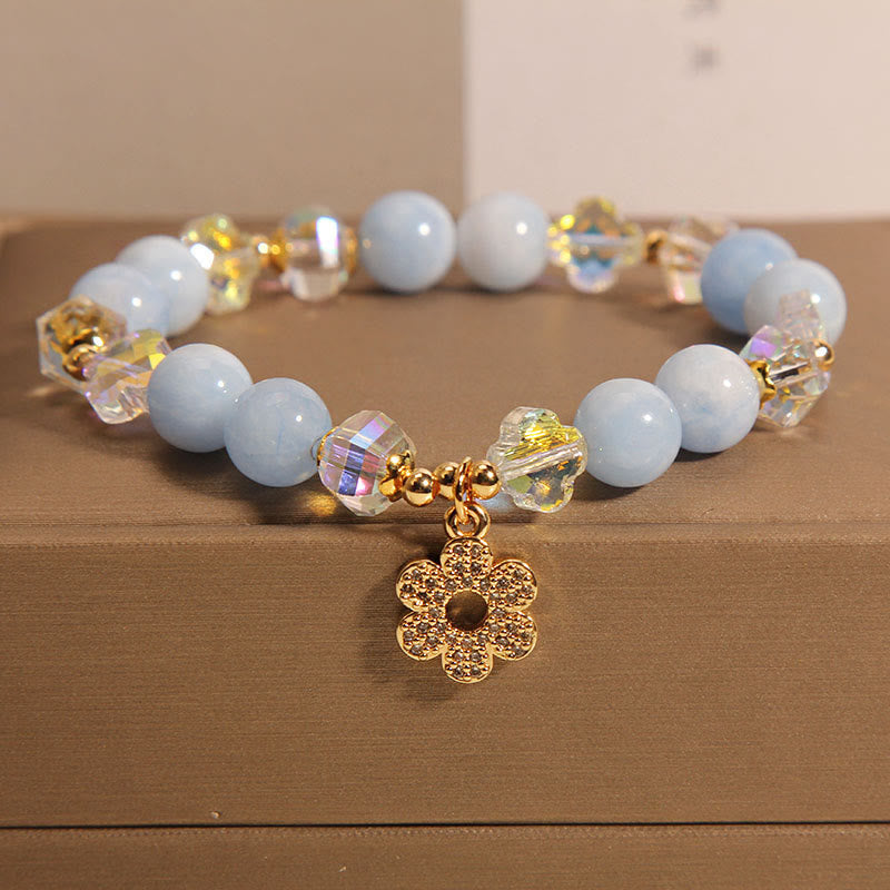 Wear FengShui Natural Aquamarine Flower Healing Crystal Bracelet