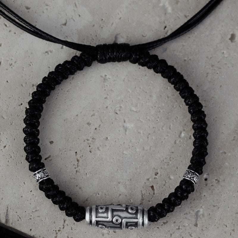 Wear FengShui 999 Sterling Silver Nine-Eye Dzi Bead Pattern Blessing Rope Bracelet