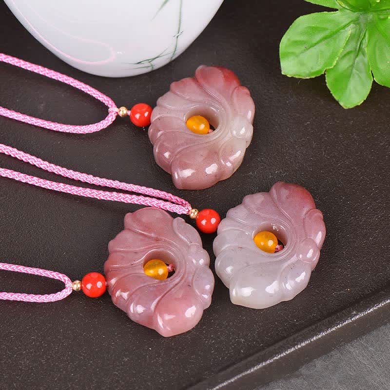 Wear FengShuiPink Golden Silk Jade Lotus Flower Wealth Necklace Pendant