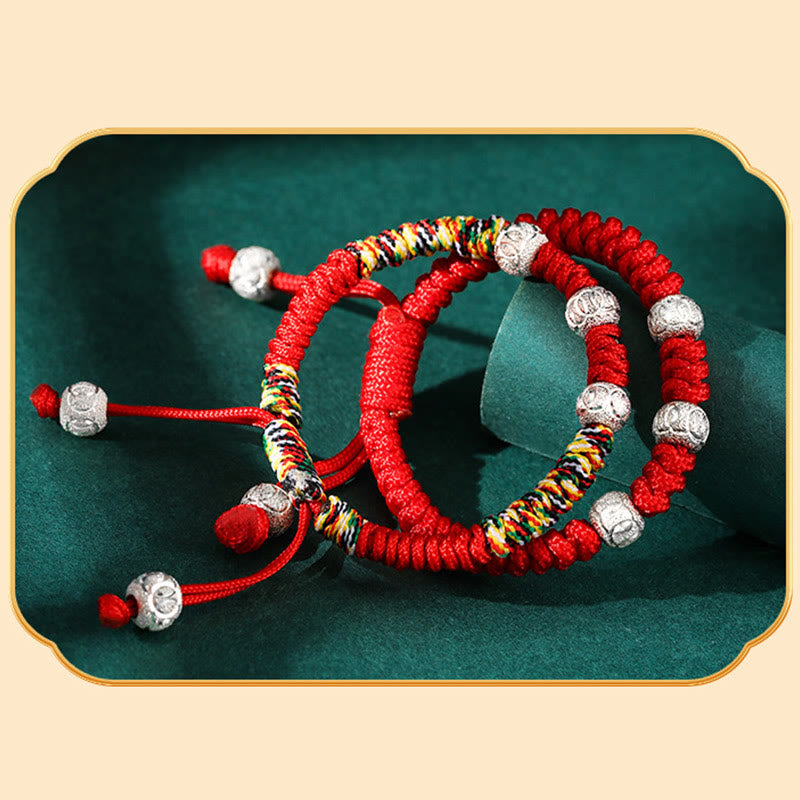 Wear FengShui 925 Sterling Silver King Kong Knot Multicolored Red String Strength Handmade Braided Kids Child Bracelet