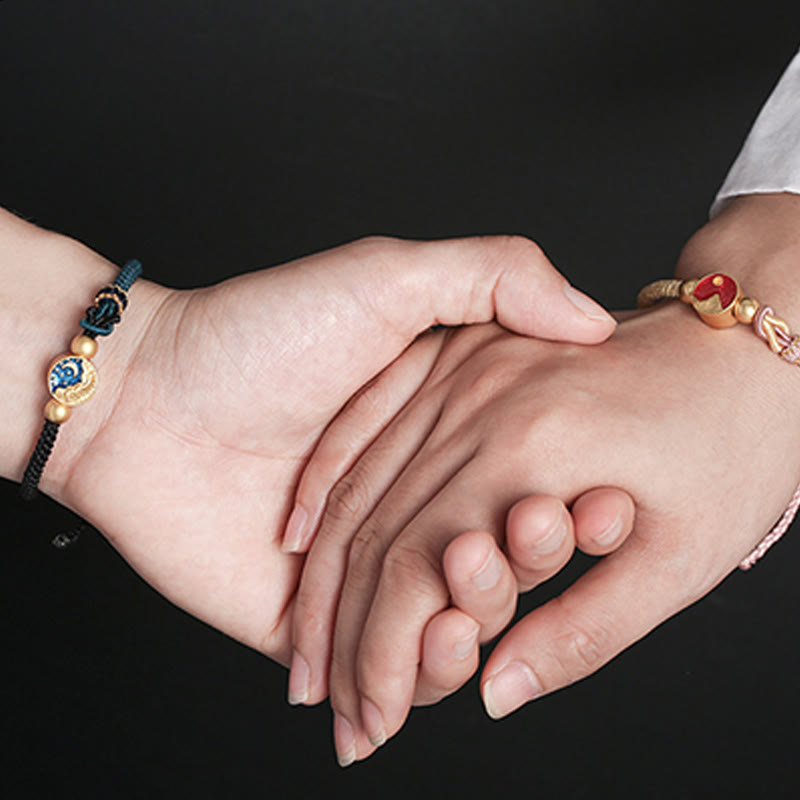Wear FengShui Handmade Mountain and Sea Engraved Luck Two-Color String Couple Bracelet