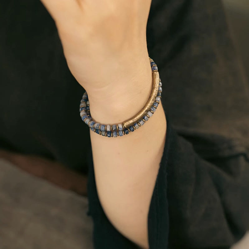 Wear FengShui Sodalite Picture Jasper Green Point Stone Harmony Wisdom Bracelet