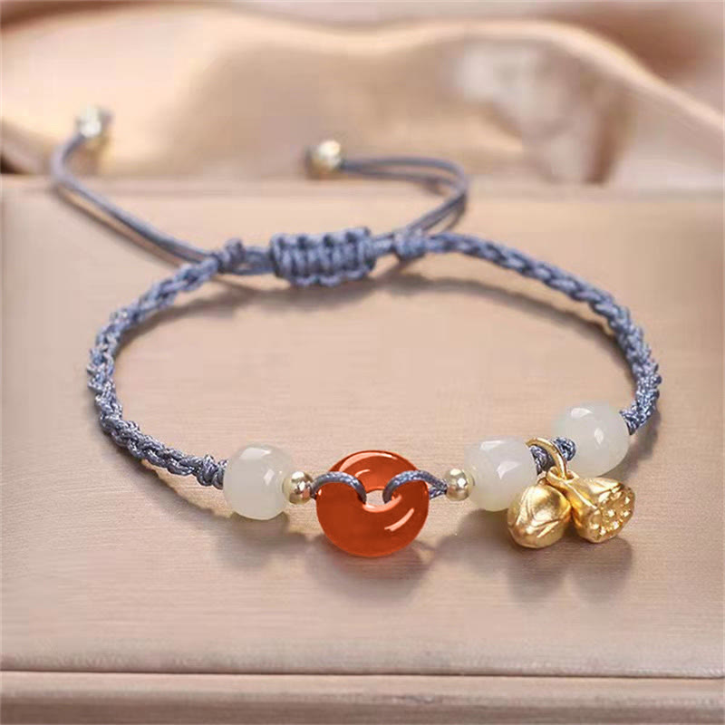 Wear FengShui Red Agate Peace Buckle Jade Lotus Healing Braided Bracelet