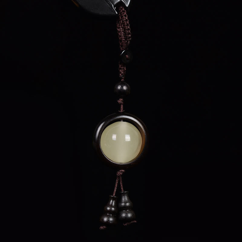 Wear FengShui Red Sandalwood Ebony Wood Green Sandalwood Luminous Lucky Bead Gourd Peace Key Chain