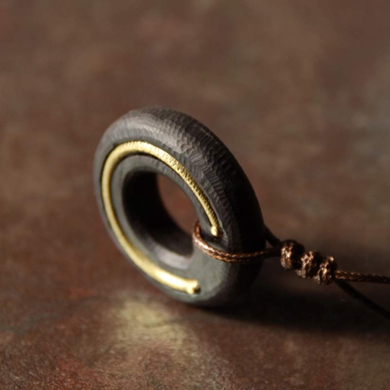 Wear FengShui Zen Circle Ebony Wood Peace Calm Necklace Pendant