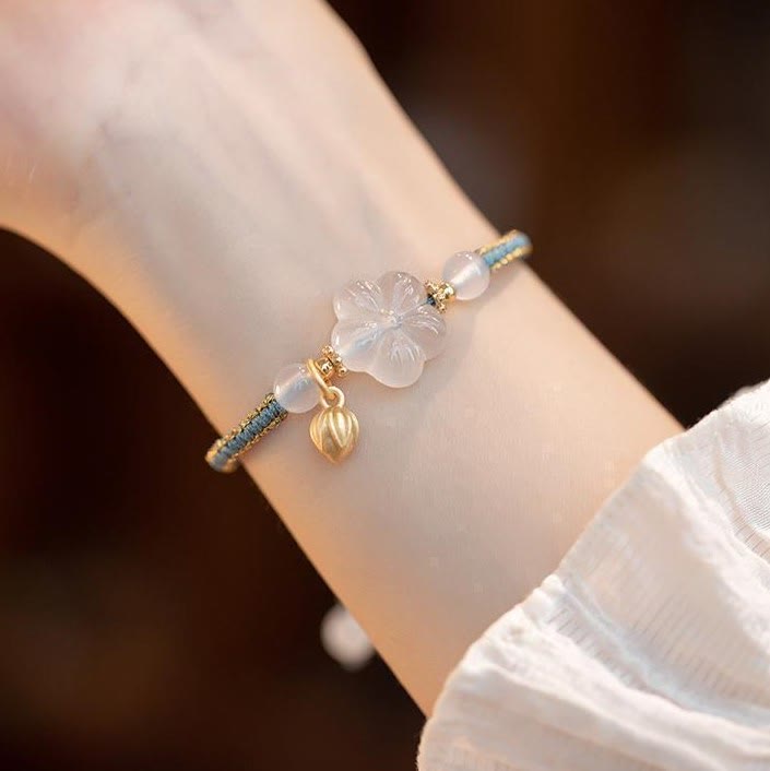 Wear FengShui Red Agate Jade Lotus Confidence Calm String Bracelet